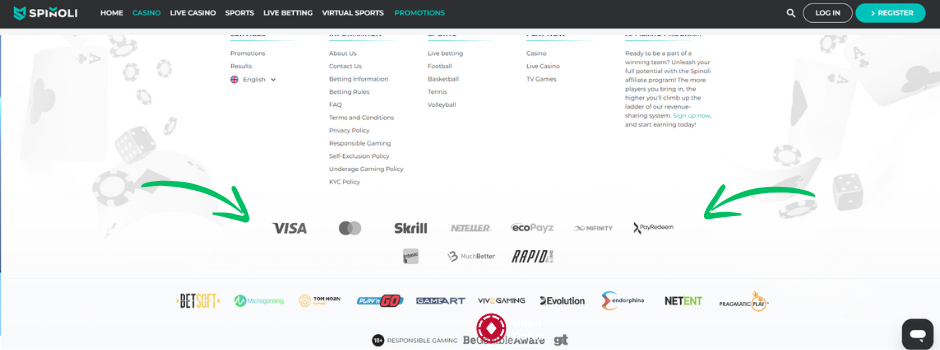 Spinoli casino betalingsmetoder